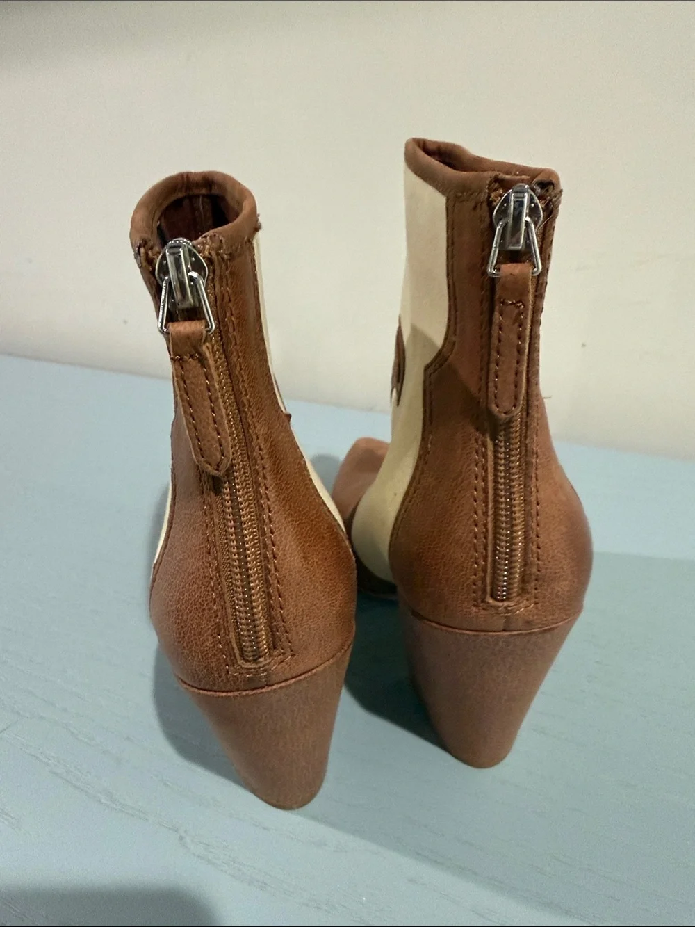 Dolce Vita Cream and Brown Western-Inspired Ankle Booties